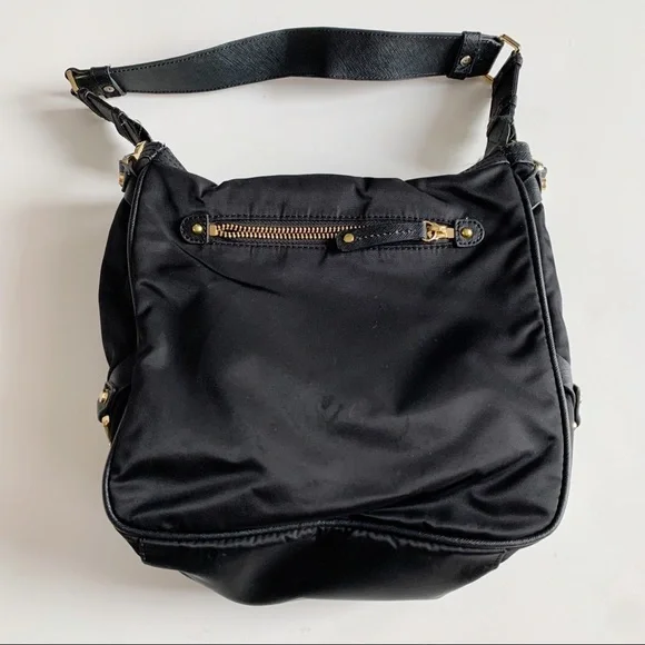 JPK Paris 75 Nylon Shoulder Bag Purse Black Gold Hardware - Picture 2 of 12